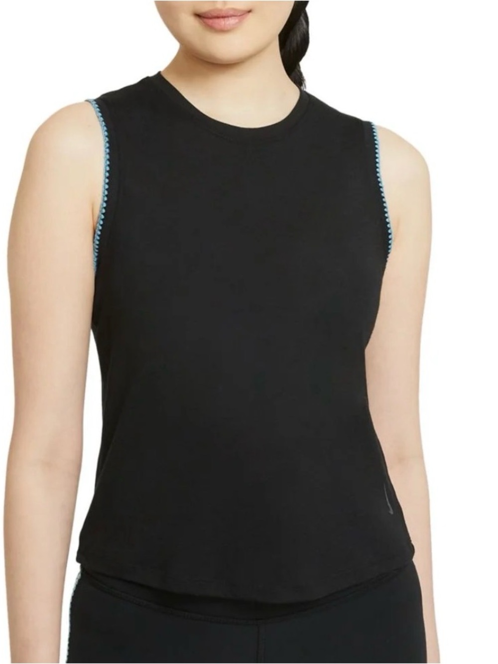Nike Womens Crochet Trimmed Yoga Tank Top Black Dri-FIT Sleeveless Size Small